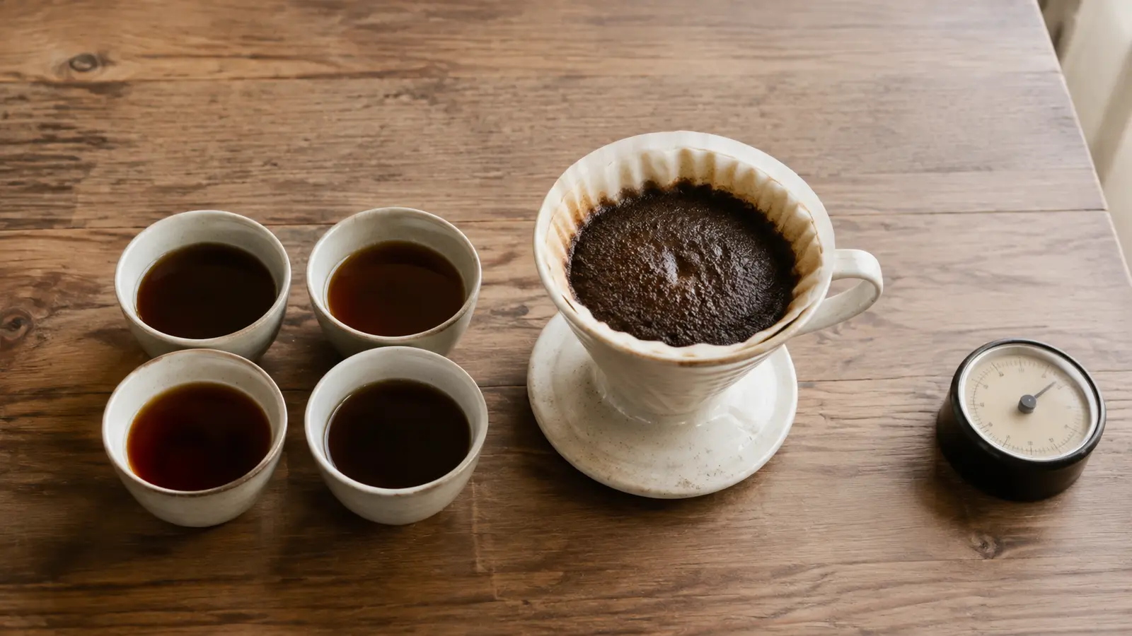 蒸らす時間を変えたコーヒーを飲み比べる準備