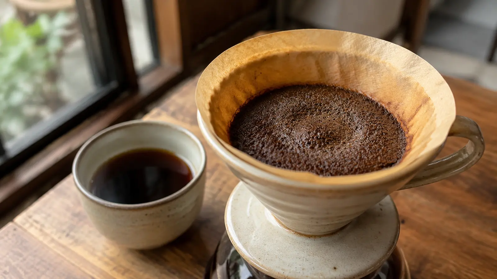 あまり膨らまなかったコーヒー粉と淹れた一杯