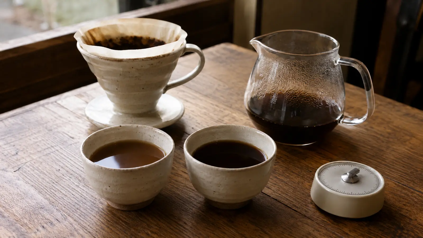 抽出時間の早いコーヒーと遅いコーヒーを飲み比べる準備